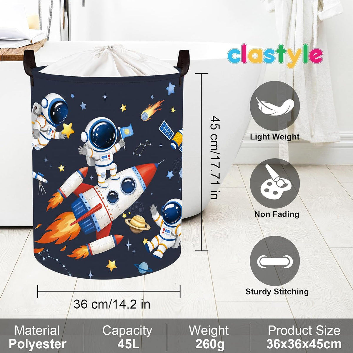 Clastyle Kid Storage Basket Cosmic Space Foldable Laundry Hamper, 45L
