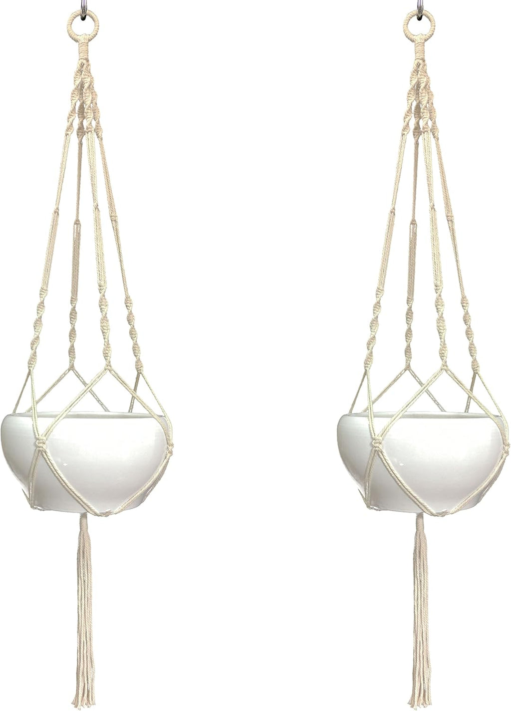 2 PCS Macrame Plant Hanger Hanging Planter 4 Legs Natural Cotton Rope Plant Hanger & Plant Holder 48 Inch for Square or Round Plant Pot 8-10 inch (Ivory Cotton)
