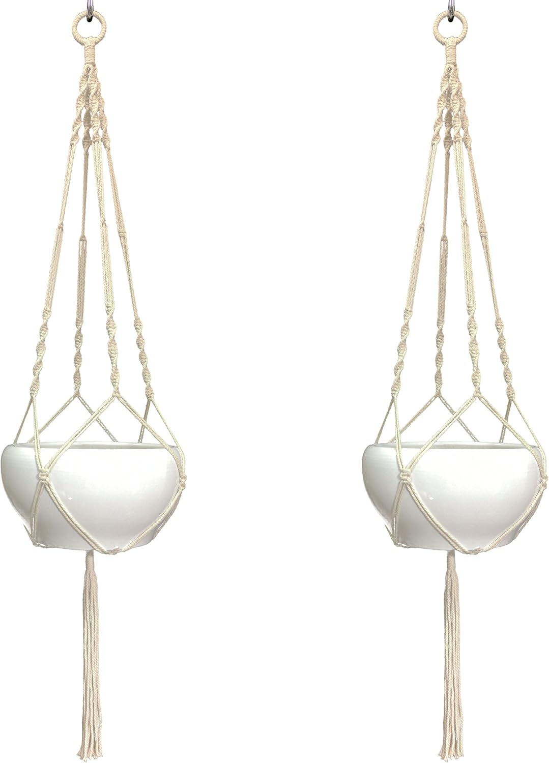 2 PCS Macrame Plant Hanger Hanging Planter 4 Legs Natural Cotton Rope Plant Hanger & Plant Holder 48 Inch for Square or Round Plant Pot 8-10 inch (Ivory Cotton)