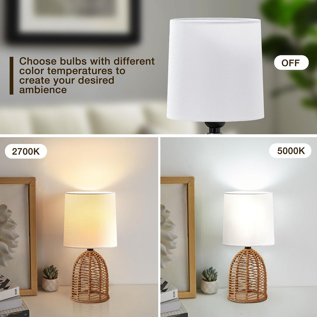 EJIAXIN Small Table Lamp -13.75" Boho Rattan Lamp - Bedside Farmhouse Lamps