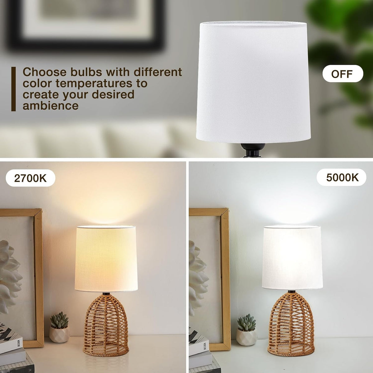 EJIAXIN Small Table Lamp -13.75" Boho Rattan Lamp - Bedside Farmhouse Lamps