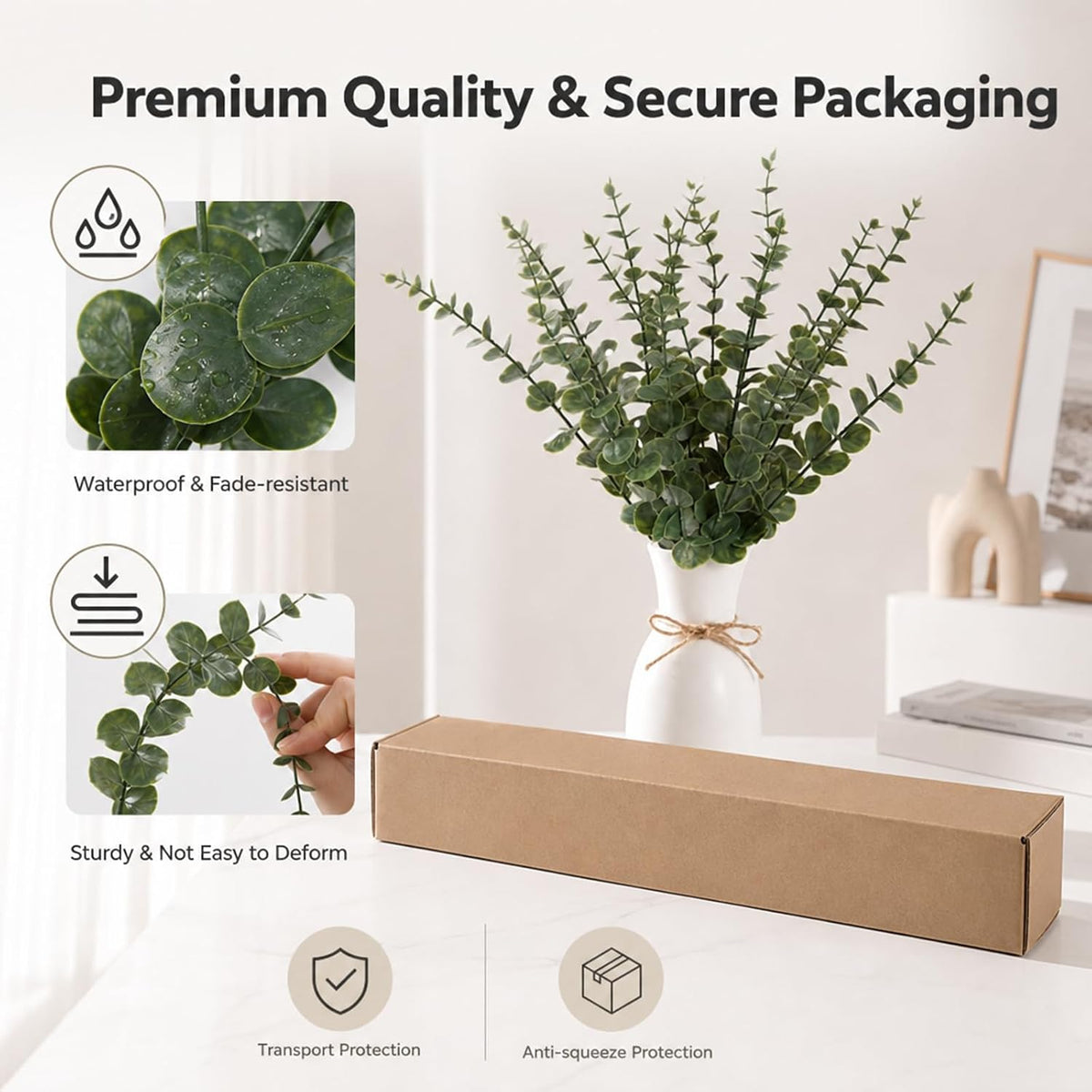 18 Pcs Artificial Eucalyptus Stems Dark Green Leaves Fake Greenery Branches Faux Flowers Bouquet for Home Decor Wedding Centerpiece Table Decoration