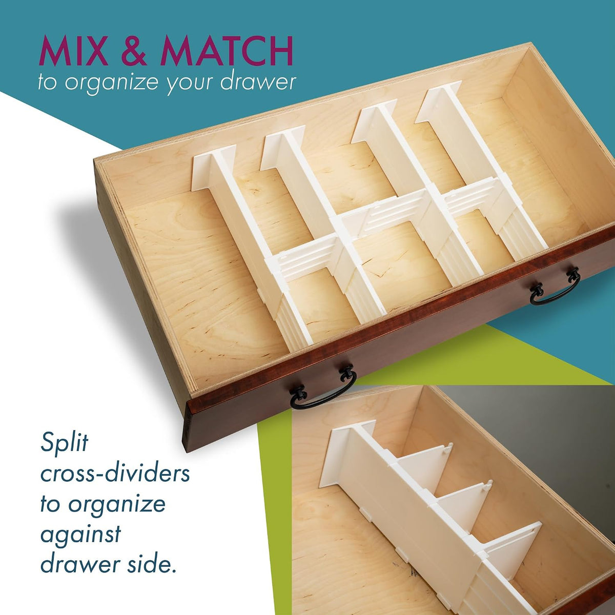 Dial Industries Dresser Drawer Dividers, 4 Pk + 3 Cross Dividers, 4.5" Deep