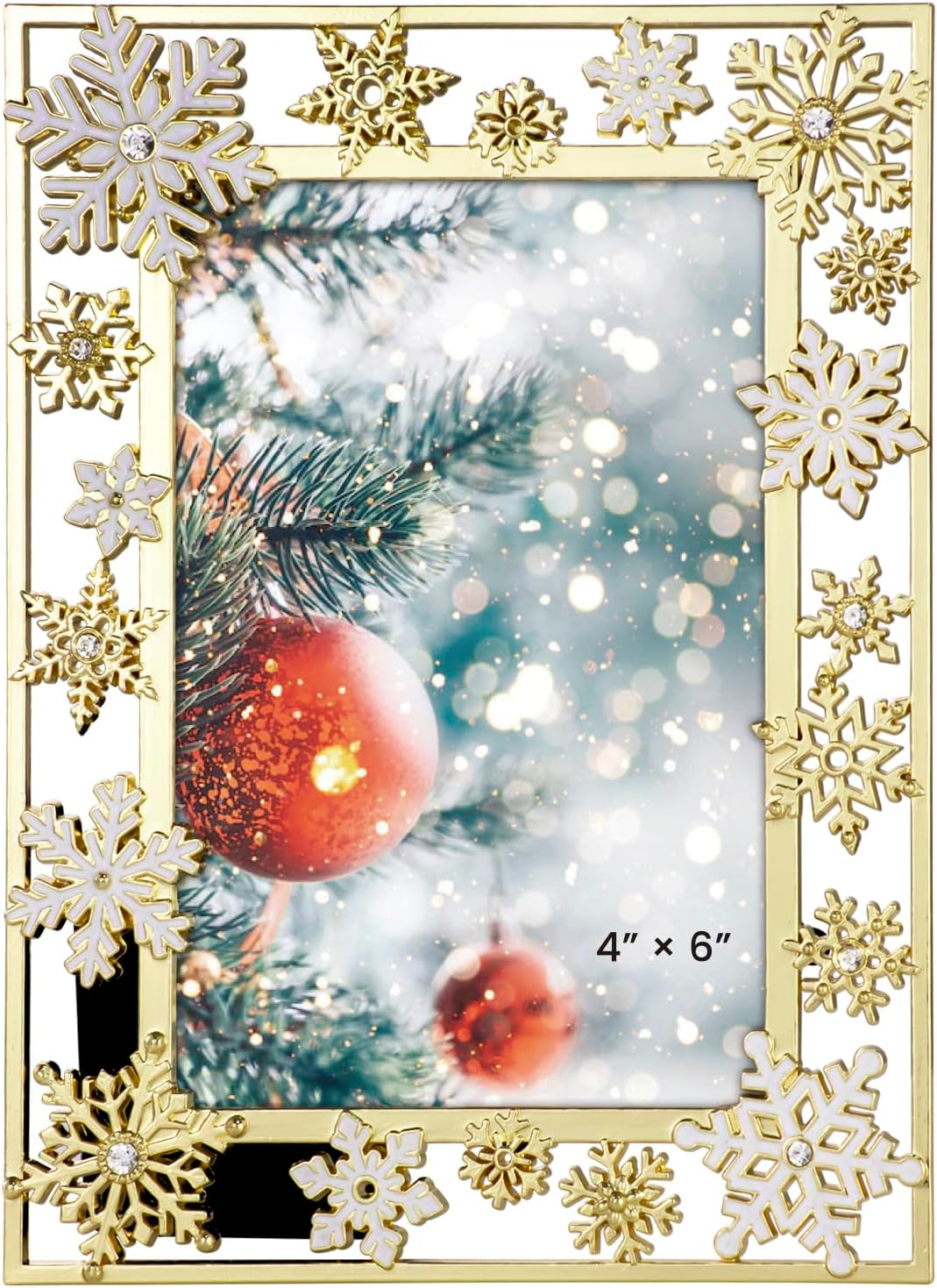 GUOER Christmas Decorations Photo Frame 4x6 Inch Snowflake Christmas Metal Photo Display Picture Photo Frames with High Definition Glass Front Gift Ideas Tabletop Home Decorative (Golden)