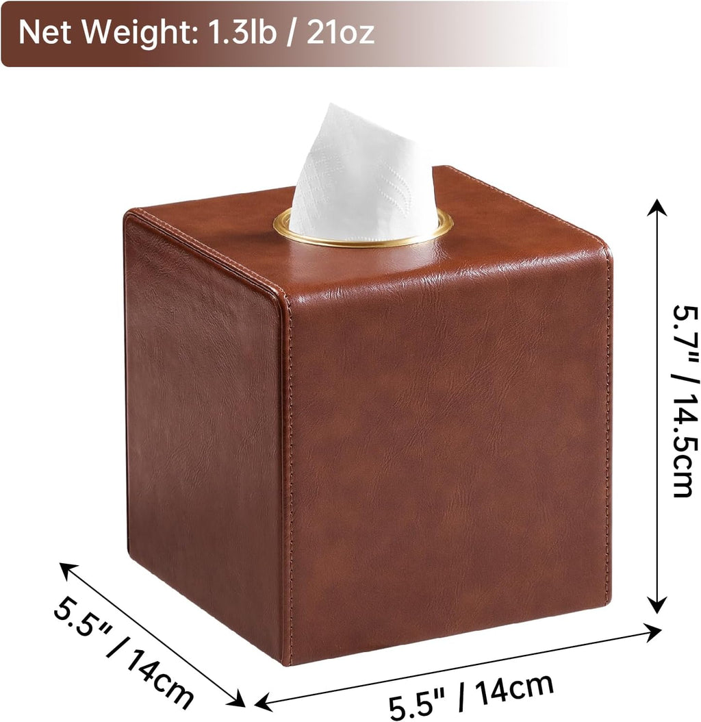 Square Tissue Box Cover with Magnetic Closure, Brown