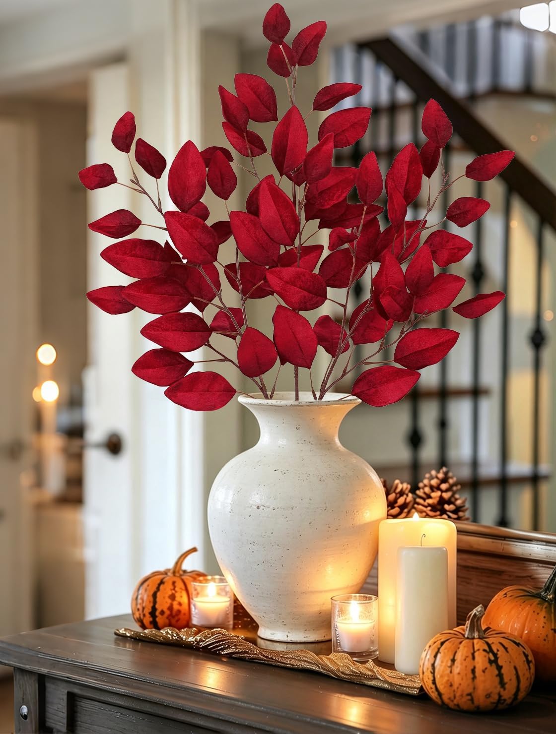 Briful 3-Pack 29.5-Inch Artificial Fall Eucalyptus Stems, Burgundy