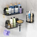 LEVERLOC Shower Caddy Suction Cup, 3 Pack Black Shower Shelf With Hook