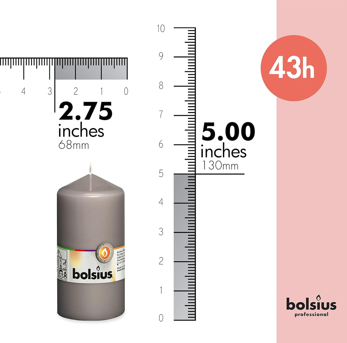BOLSIUS 8 Grey Pillar Candles - 2.75 x 5 Inches - Premium European Quality - Individually Wrapped - 43 Hours Burn Time - Dripless & Smokeless - Unscented Dinner, Wedding & Restaurant Gray Candles
