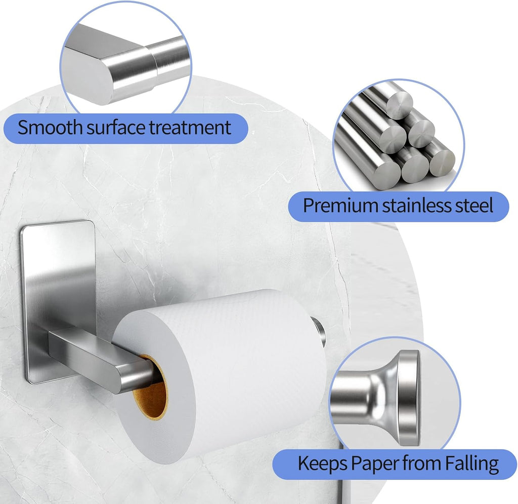 STWWO Toilet Paper Holder Self Adhesive, Extra-Wide Gap, Brushed Nickel