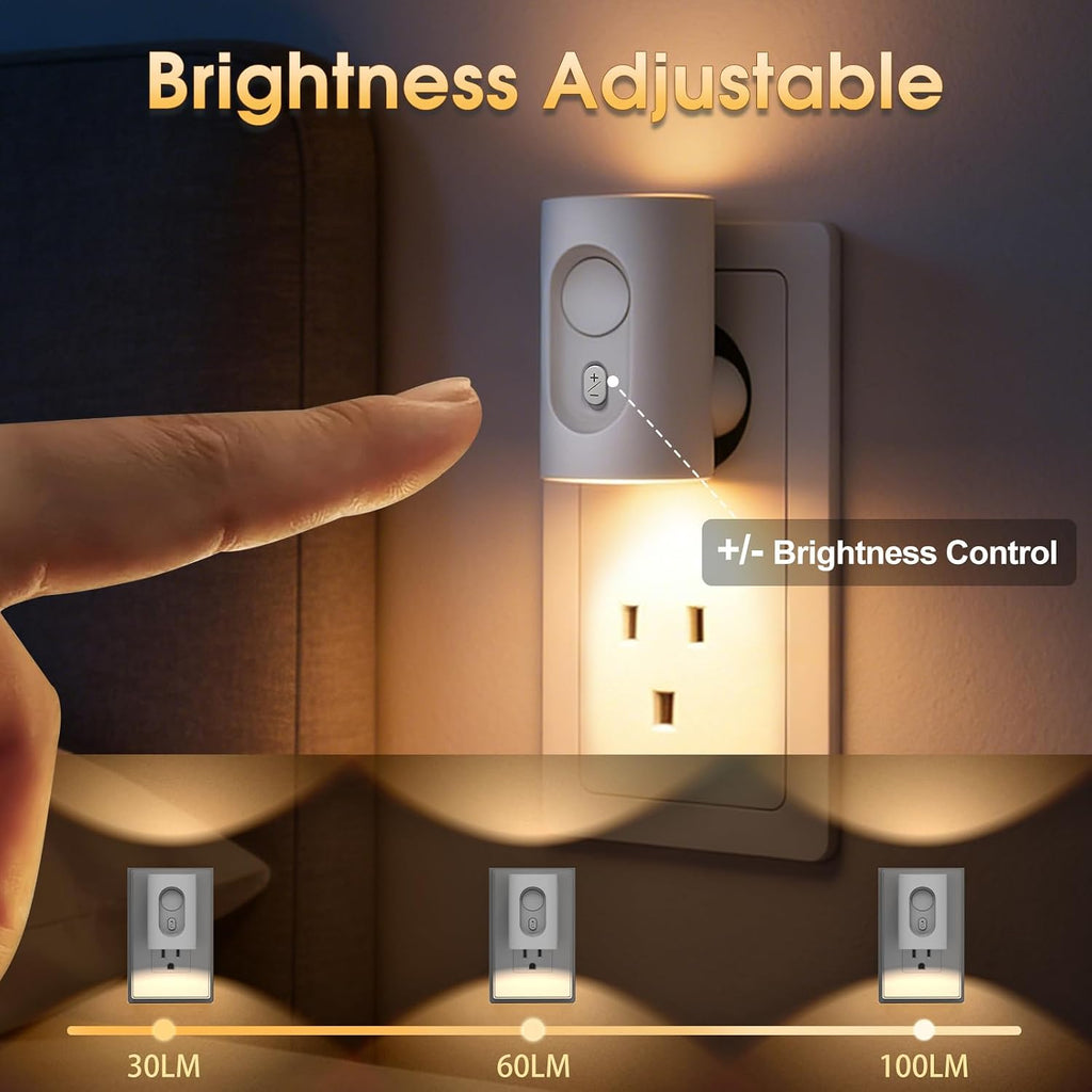 Plug in LED Night Light, Motion Sensor, Warm White Dimmable, White 2 Pack