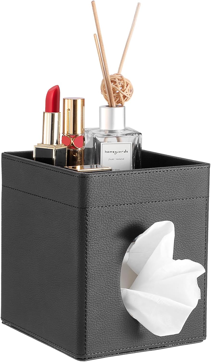Sumnacon Square Tissue Box Cover with Storage Tray,Tissue Box Holder,Black
