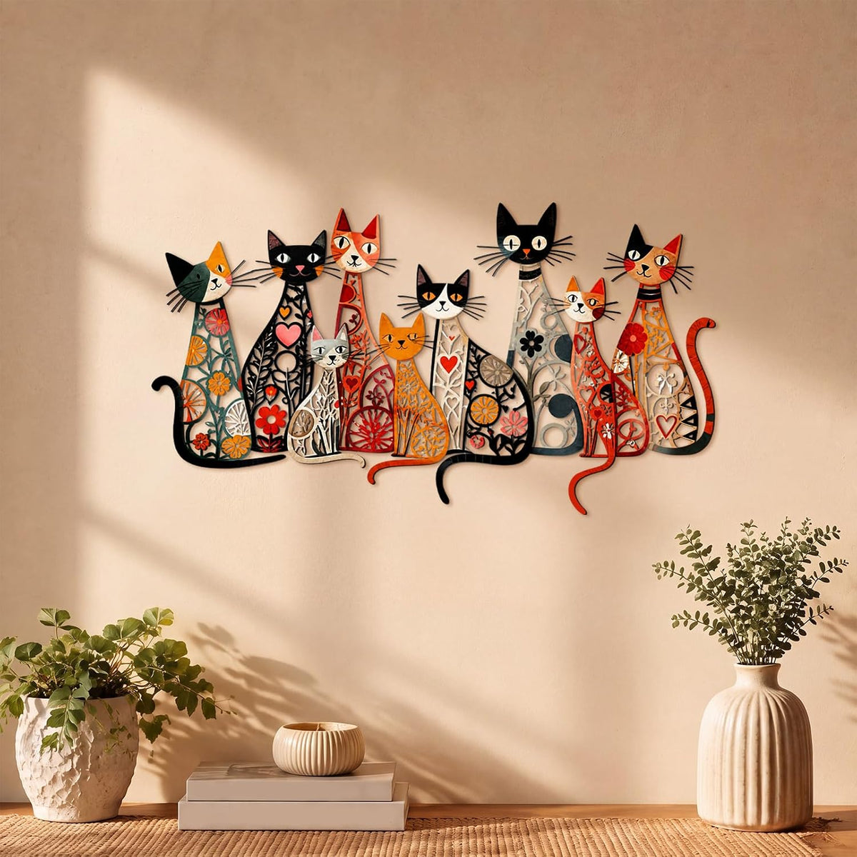 Wesiti Metal Cat Wall Art Decor Colorful Sculptural Mid Century 13.8 x 7.7