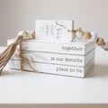 GENMOUS 4pcs White Decorative Books Set for Home Decor, Stacked Wood Books with Wood Beads for Living Room, White Faux Books for Display, Shelf Decor, Mantel Decor, Farmhouse Décor (Together)
