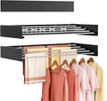 Wall Mounted Clothes Drying Rack Folding Indoor, Foldable Laundry Drying Rack Collapsible,Invisible, Space Saving, Retractable Towel Drying Rack, with Wall Template(5 Drying Rods, Black 32")