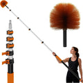 18 FT Cobweb Duster with 3-12 FT Telescoping Pole, Dual Action Flip-Lock & Screw Fixing Design, Washable Reusable Duster for High Ceilings, Fans & Home Cleaning