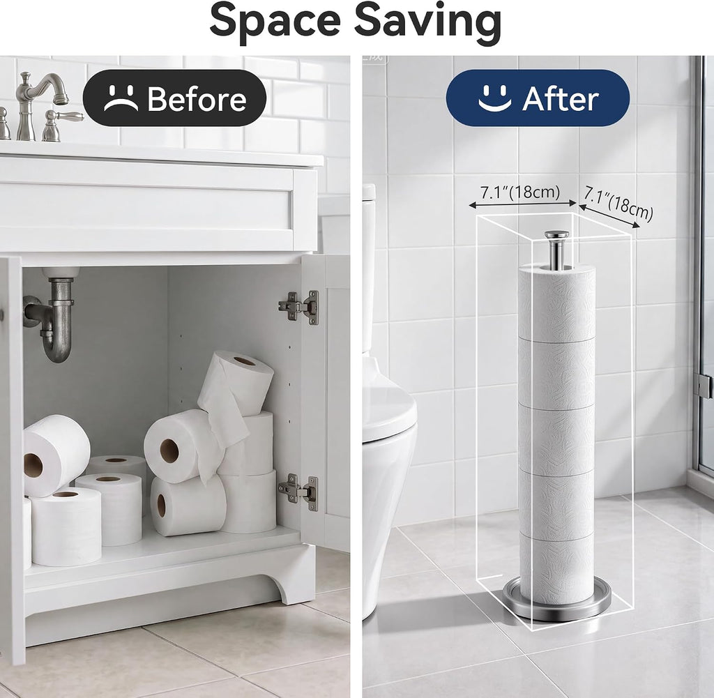 Toilet Paper Holder Stand, Free Standing Storage, Stainless Steel, Silver