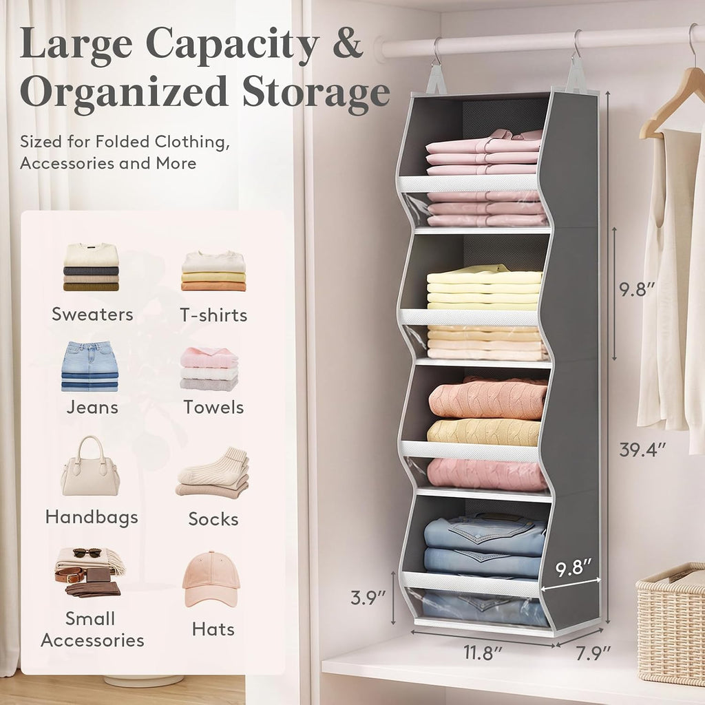 Lifewit Hanging Closet Organizer and Storage for Clothes, Gray, 2 Pack