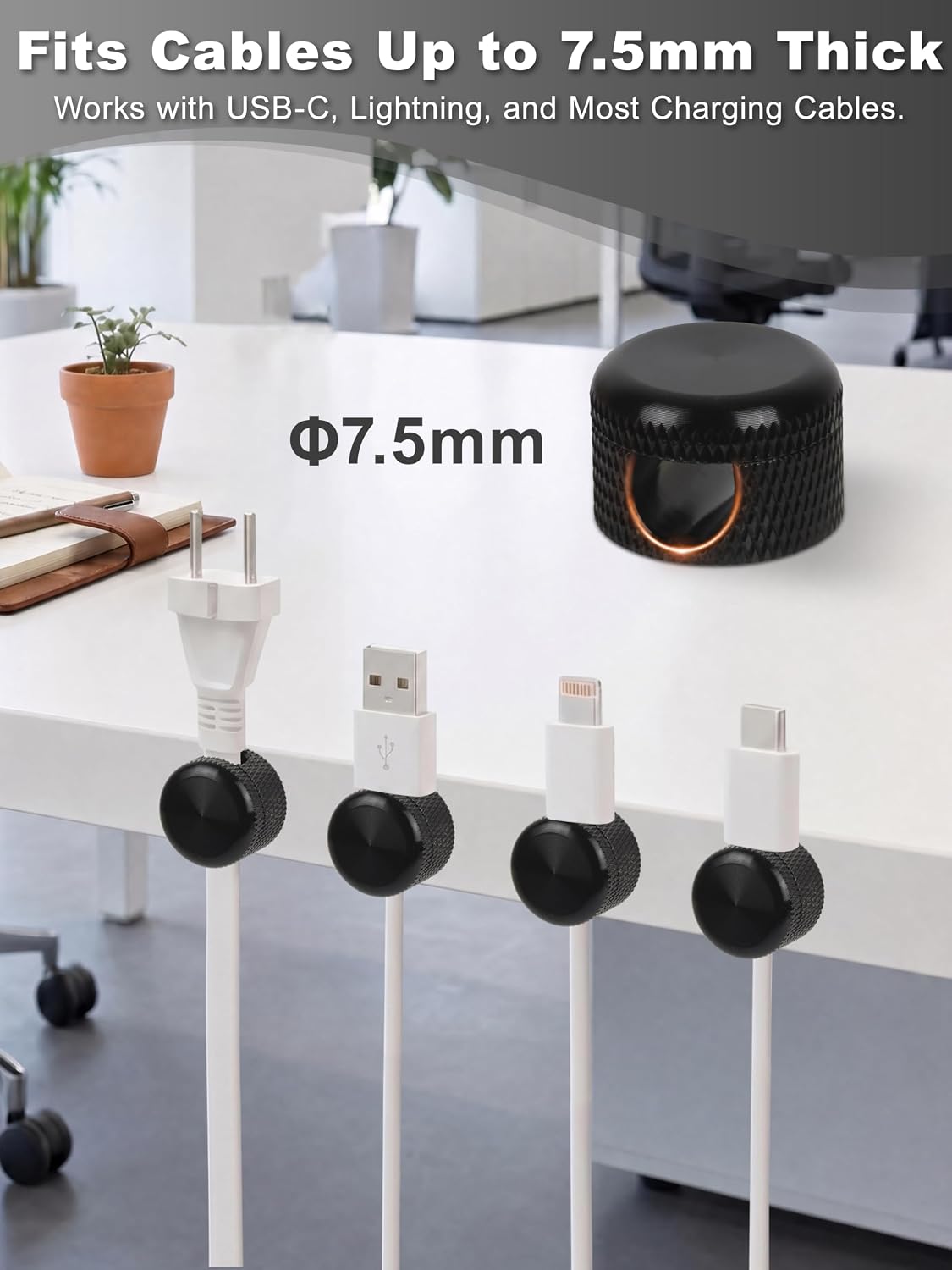 Black Aluminum Cable Clips for Desk 3 Pack, Upgraded Adhesive