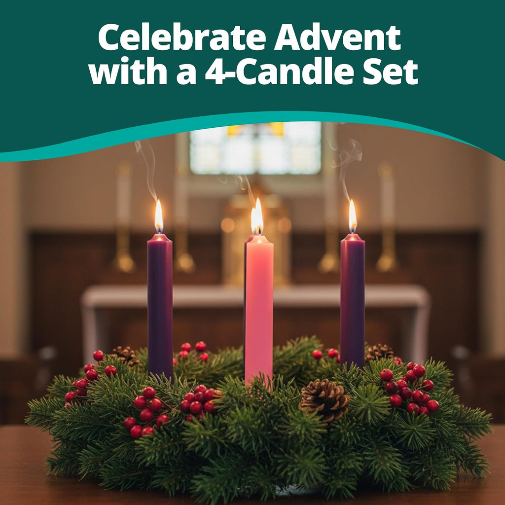 Concordia Supply 12" x 1.5" Advent Wreath Taper Candles (3 Purple, 1 Rose)