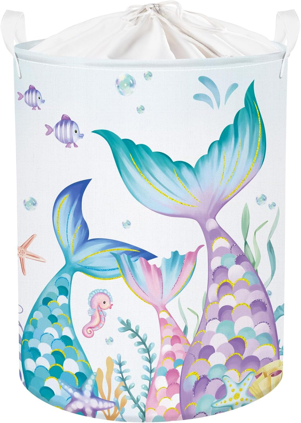Fantasy Princess Laundry Hamper Colorful Large Storage Basket Collapsible Parents Organizer Kids Toy Clothes Bins for Bedroom, Bathroom, Mermaid, 63L