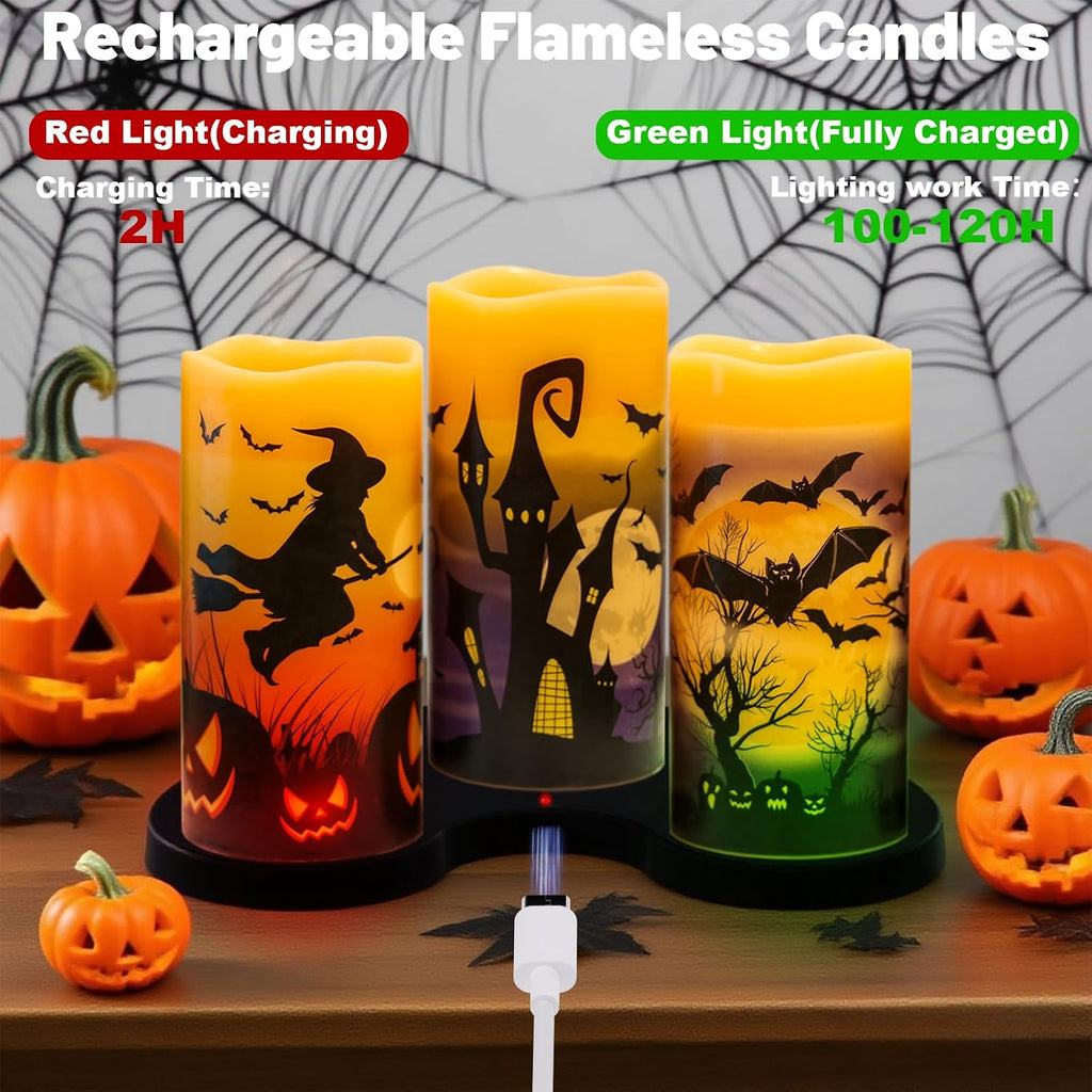Rechargeable Halloween Flameless Candles with 6 Hour Timer