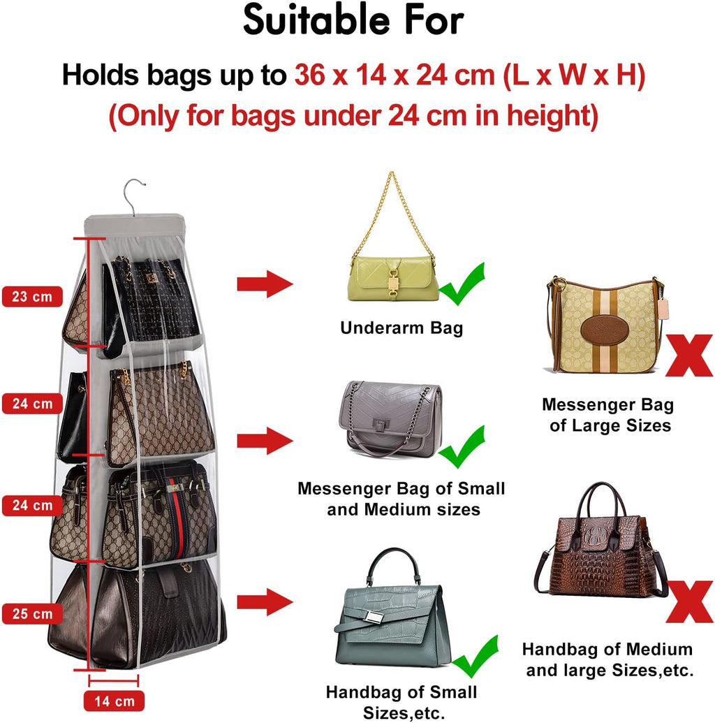 Lirex 2-Pack Handbag Hanging Purse Organizer for Closet, 8 Pocket Handbag Storage Organizer Hanger Oxford Cloth Closet Organizer for Family Closet Bedroom, Foldable and Universal Fit, Light Blue