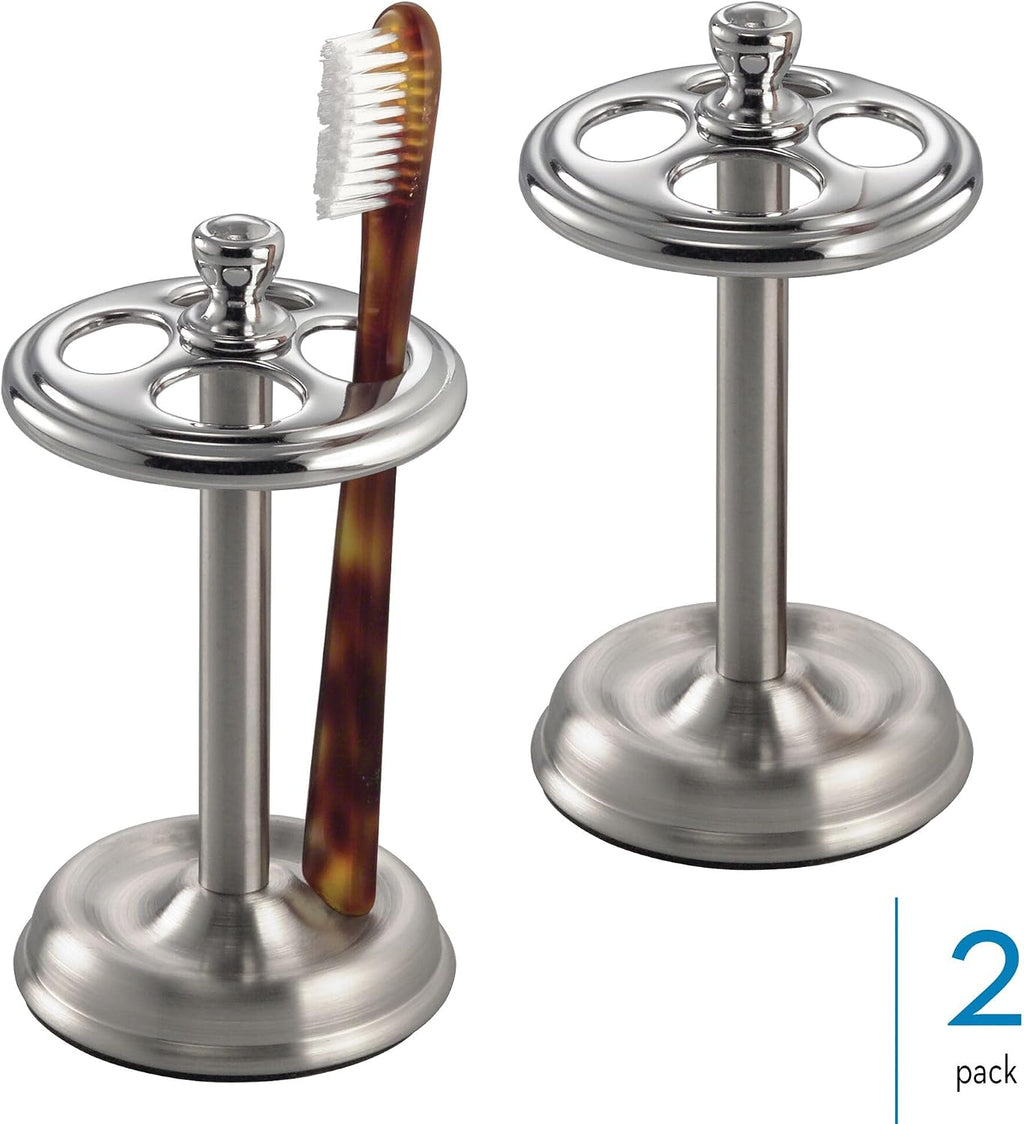 iDesign Toothbrush Holder, 4-Section, 2-Pack, Chrome/Brushed