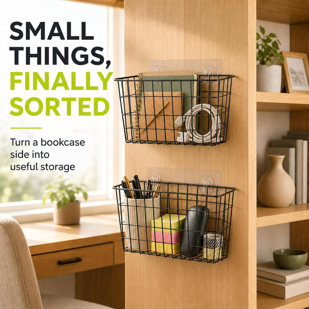 ZUSHALLMY 2 Pack Wire Baskets for Wall, No Drill Adhesive Kitchen Storage