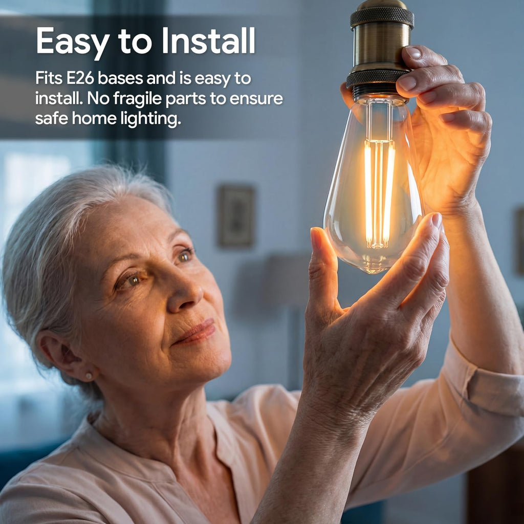 6pack LED Light Bulbs, Shatterproof Edison Bulbs 60 Watt Equivalent, E26 Base Warm White 2700K Bulb, Vintage Decorative Fixture Light Bulbs for Home Lighting, Bathroom, Bedroom, Hallway, Non-dimmable