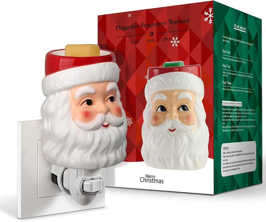 STAR MOON Christmas Wax Melt Warmer, Santa Claus Plug in Wax Warmer, Scentsy Warmer for Fragrance Oil, Night Light Wax Burner Decoration with Two Bulbs