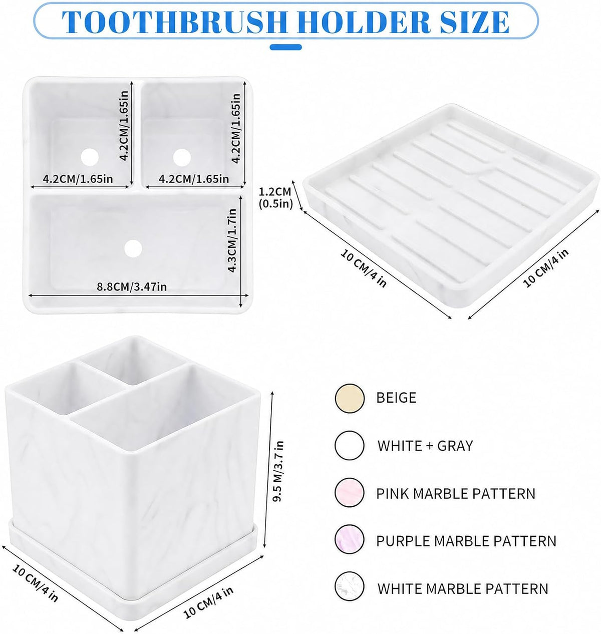 Silicone Toothbrush Holders for Bathrooms Marble White, 3-Slot Electric Toothbrush Holder and Organizer, Bathroom Toothbrush Holder Set, Soft Countertop Tooth Brush Holder, Portable and Easy to Clean
