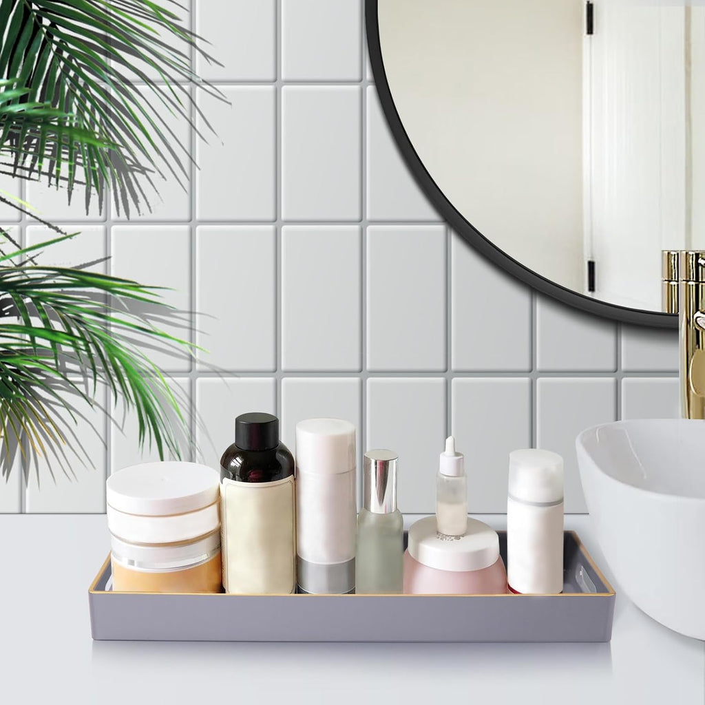 MAONAME Gray Bathroom Tray, Rectangular Toilet Tank Trays with Handles