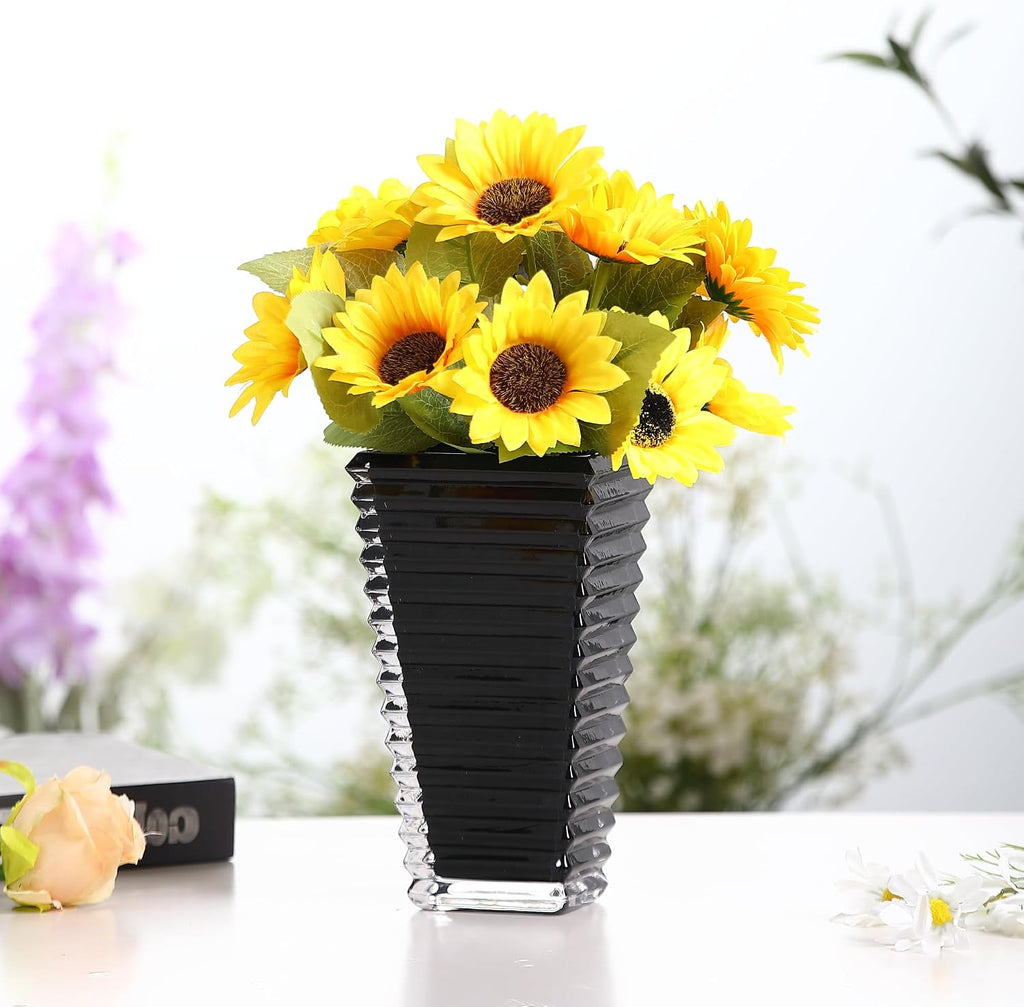 Crystal Vase, Large Crystal Vases for Flowers, Dark Large Flower Vase, Modern Glass Vases for Living Room, Bedroom, Kitchen, Dining Table, Mantle, Wedding, 9 Inches