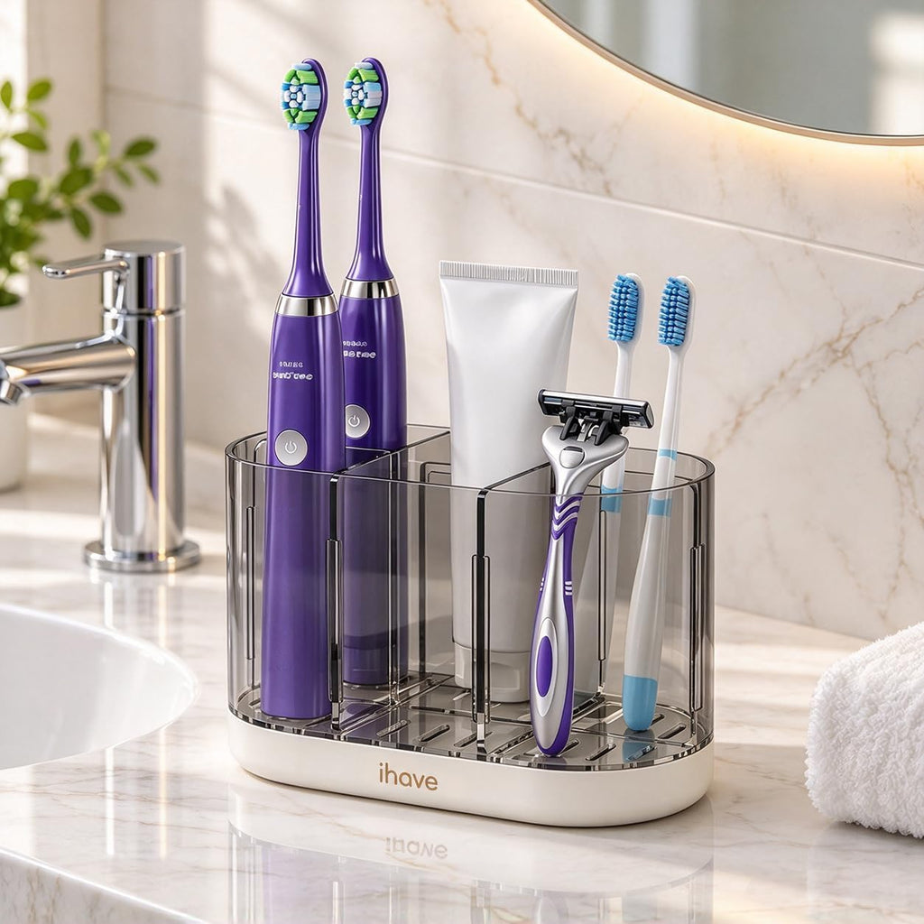 iHave Toothbrush Holders, Bathroom Counter Organizer with Wall Mount, White