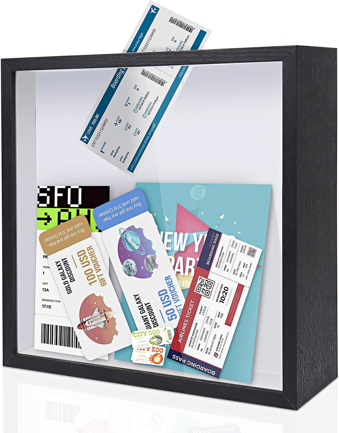 ZEEYUAN Adventure Archive Box 12x12inch Adventure Box for Travel Life in a Box Memories Shadow Box with Slot, Top Loading Tickets keepsake Box Display Travel Frame, ZYBOX01