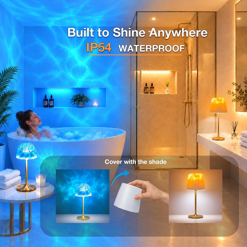 Waterproof Shower Lamp, Ocean Wave Projector, Rechargeable 16-Color 2-Pack