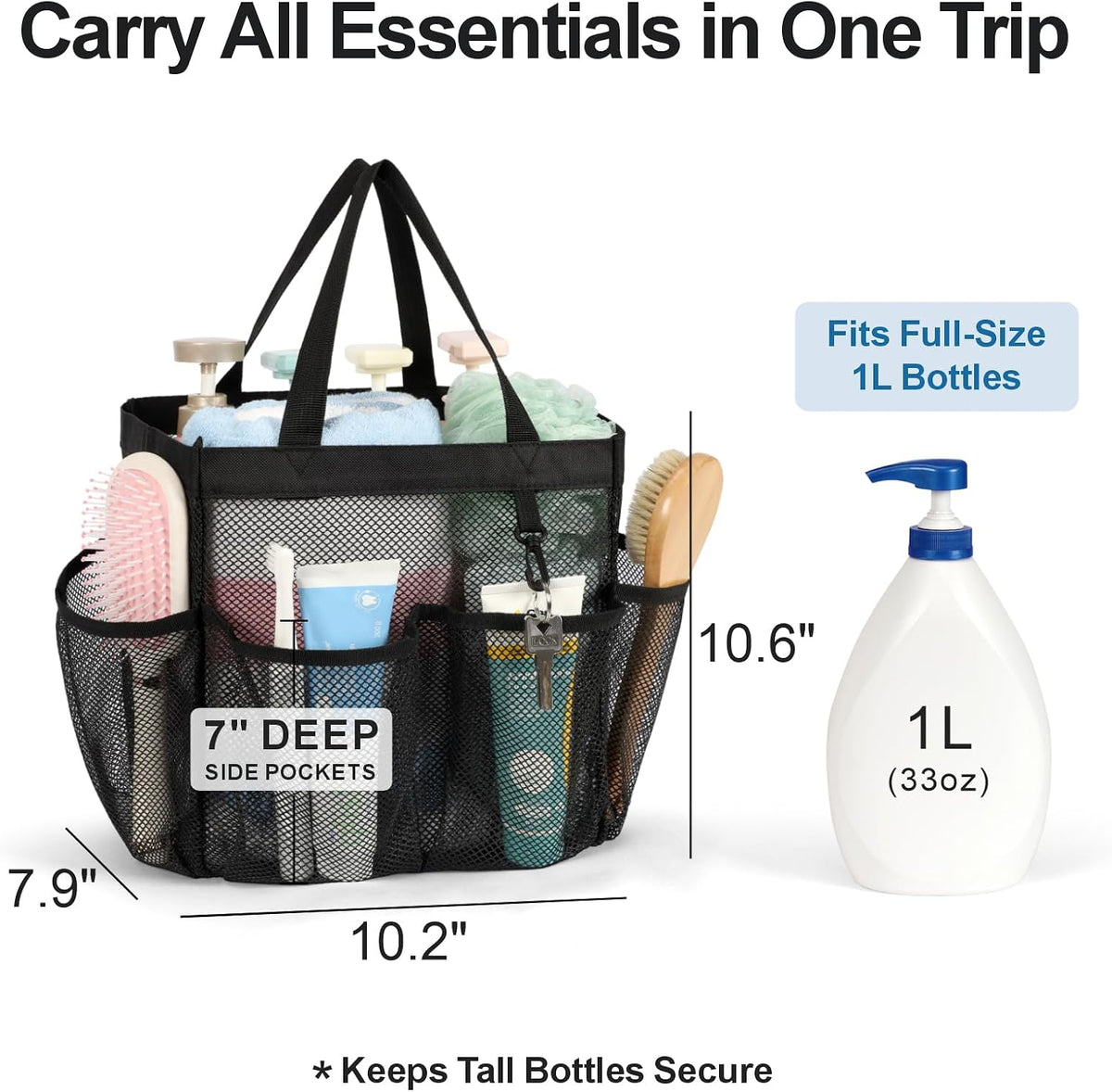 Mesh Shower Caddy Portable - 8 Pockets, Hanging Shower Bag for Dorm Camping