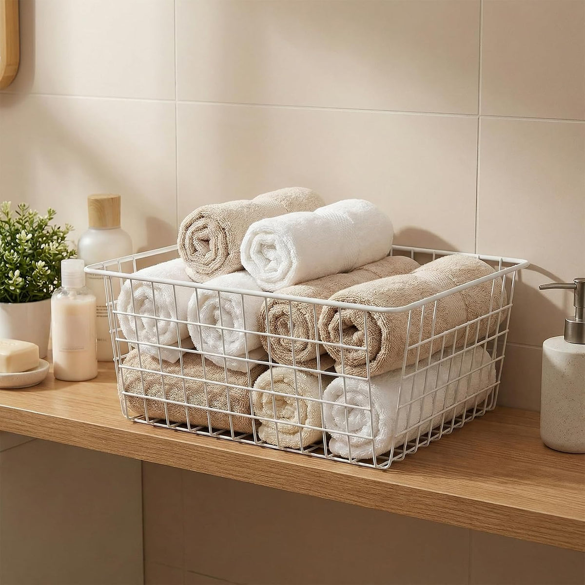 3 Pack Large White Wire Baskets for Organizing, Wire Storage Basket Metal Storage Baskets for Kitchen Cabinets, Countertop