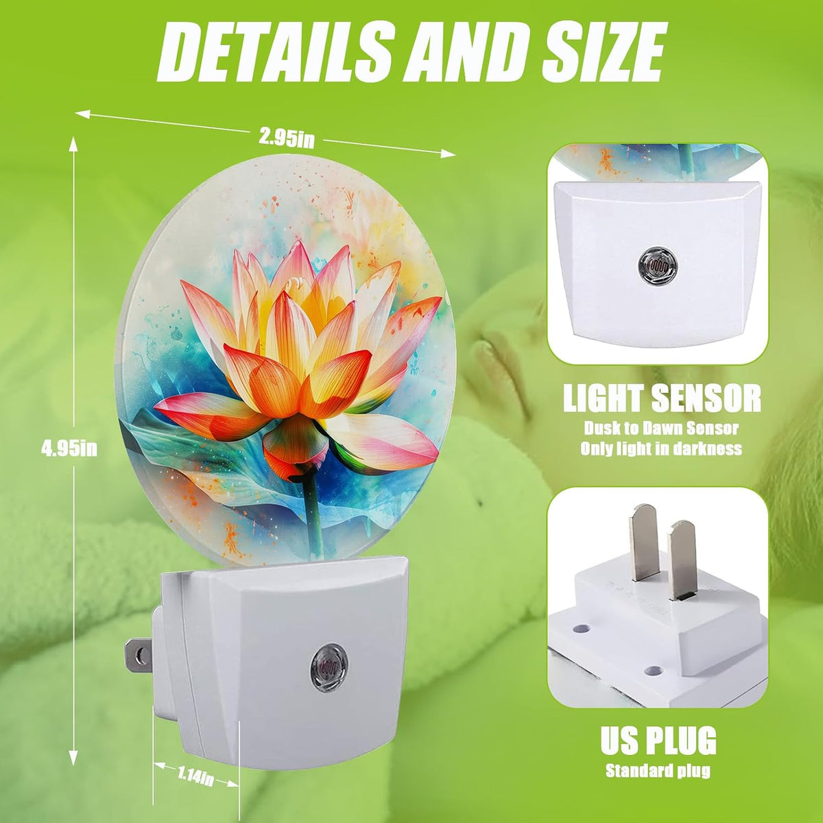 Magic Lotus Flower Bloom Night Light,Floral Plug-in Night Lights with Dusk-to-Dawn Sensor for Bedroom Bathroom and Living Room Sleep Friendly lamp