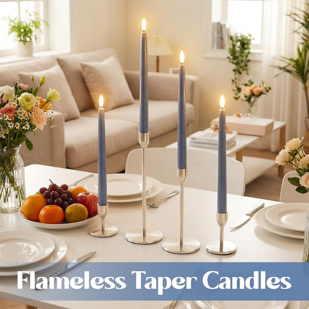 Handepo 48 Pack Flameless LED Taper Candle, Dusty Blue, 11 Inch