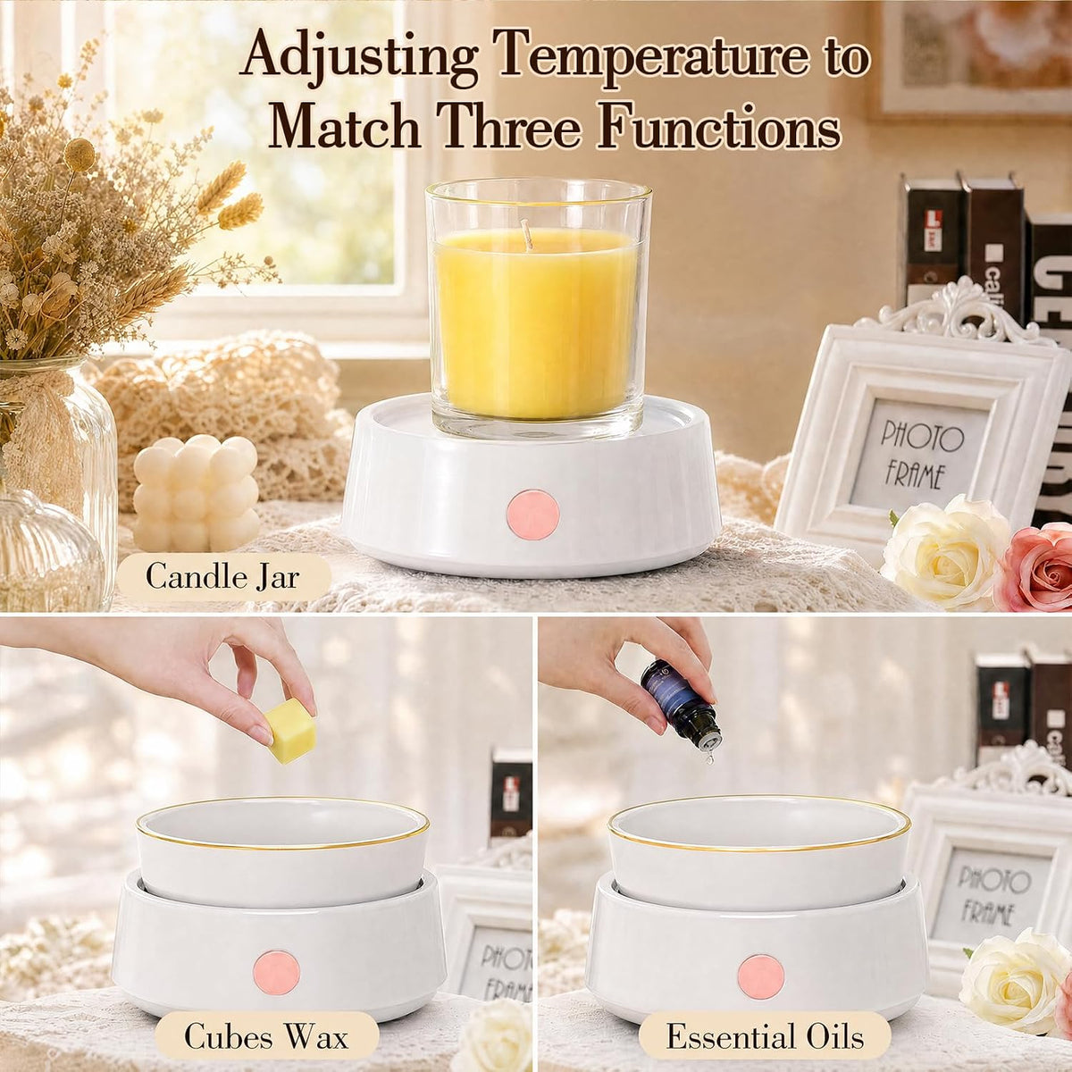 Candle Wax Melt Warmer with Safety Timer Auto Shut-Off Ceramic Electric Wax Burner Melter Timer Adjust Fragrance Intensity for Scented Wax Melts Candle Jars Essential Oils Home Office Gift Decor
