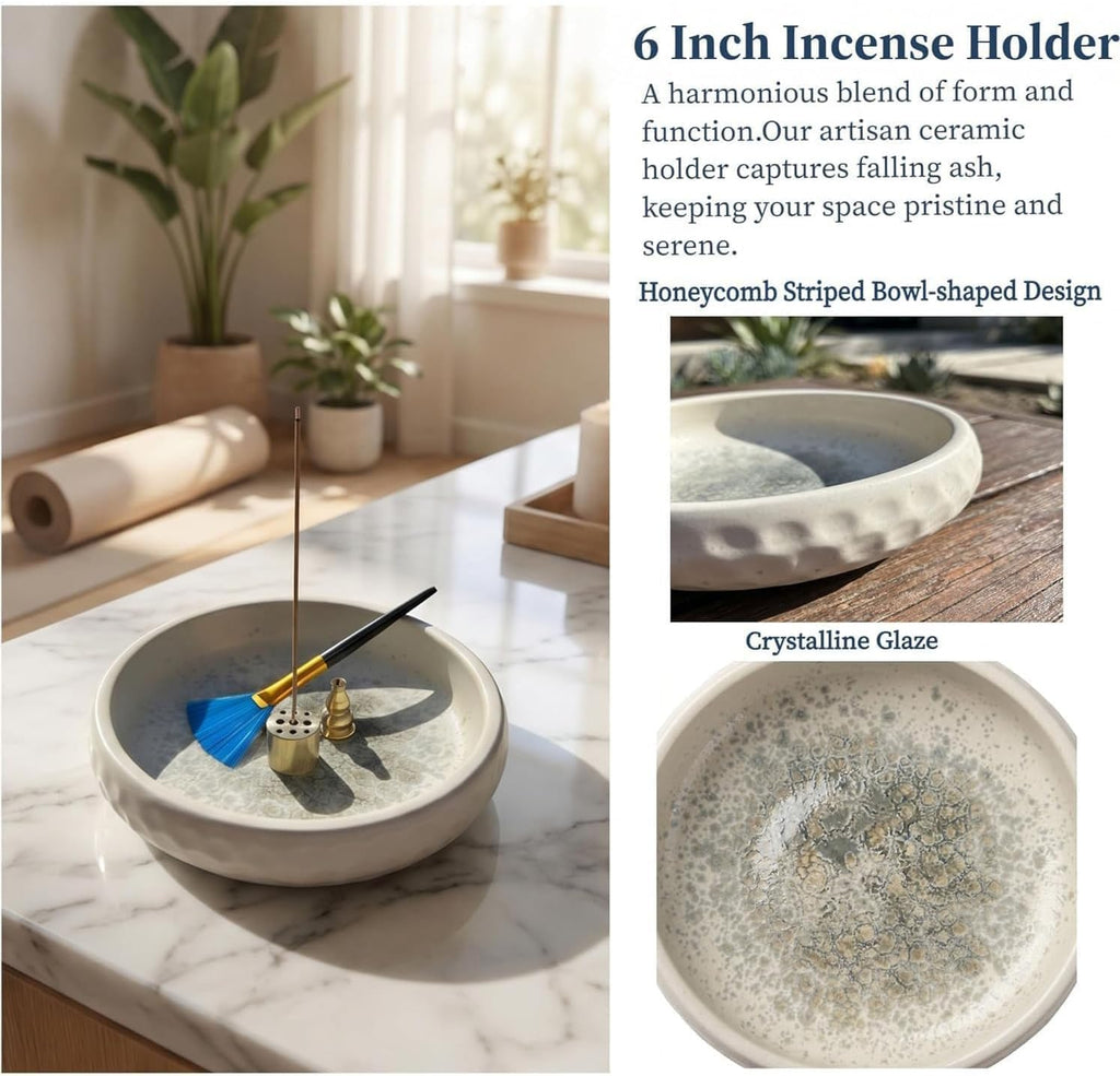 6 Inch Japanese Incense Holder for Stick,Ceramic Handmade White