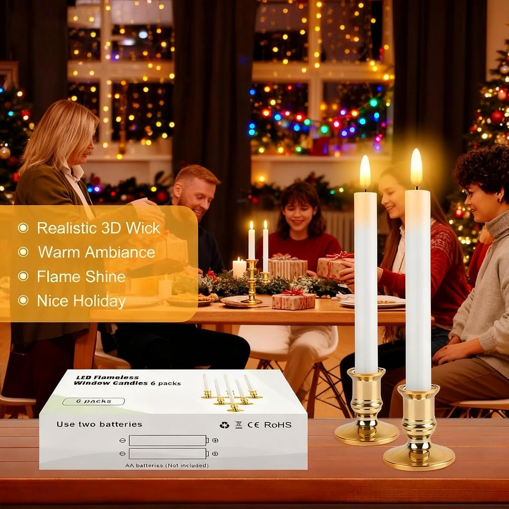 Christmas Window Candles, 8 Pcs Battery Operated Flameless Taper Candles with Remote, Timer, 3D Wick, Holders & Suction Cups for Christmas, Wedding, Halloween Decor