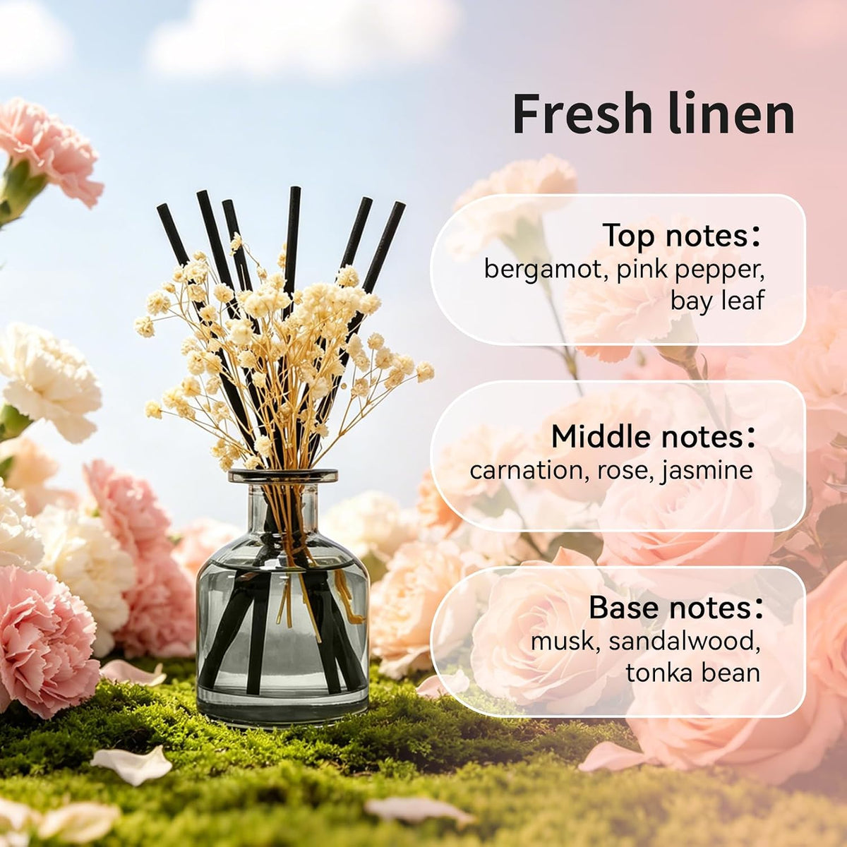 Brakula Reed Diffuser Set, Fresh Linen Scent, 4.06 fl oz Essential Oils