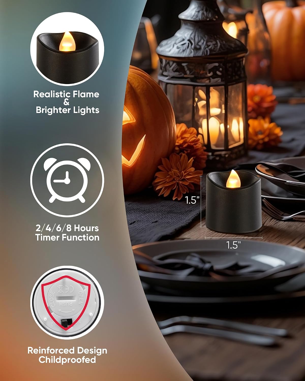 Homemory Black Flameless LED Votive Tealight Candles & Timer Remote, 24Pack