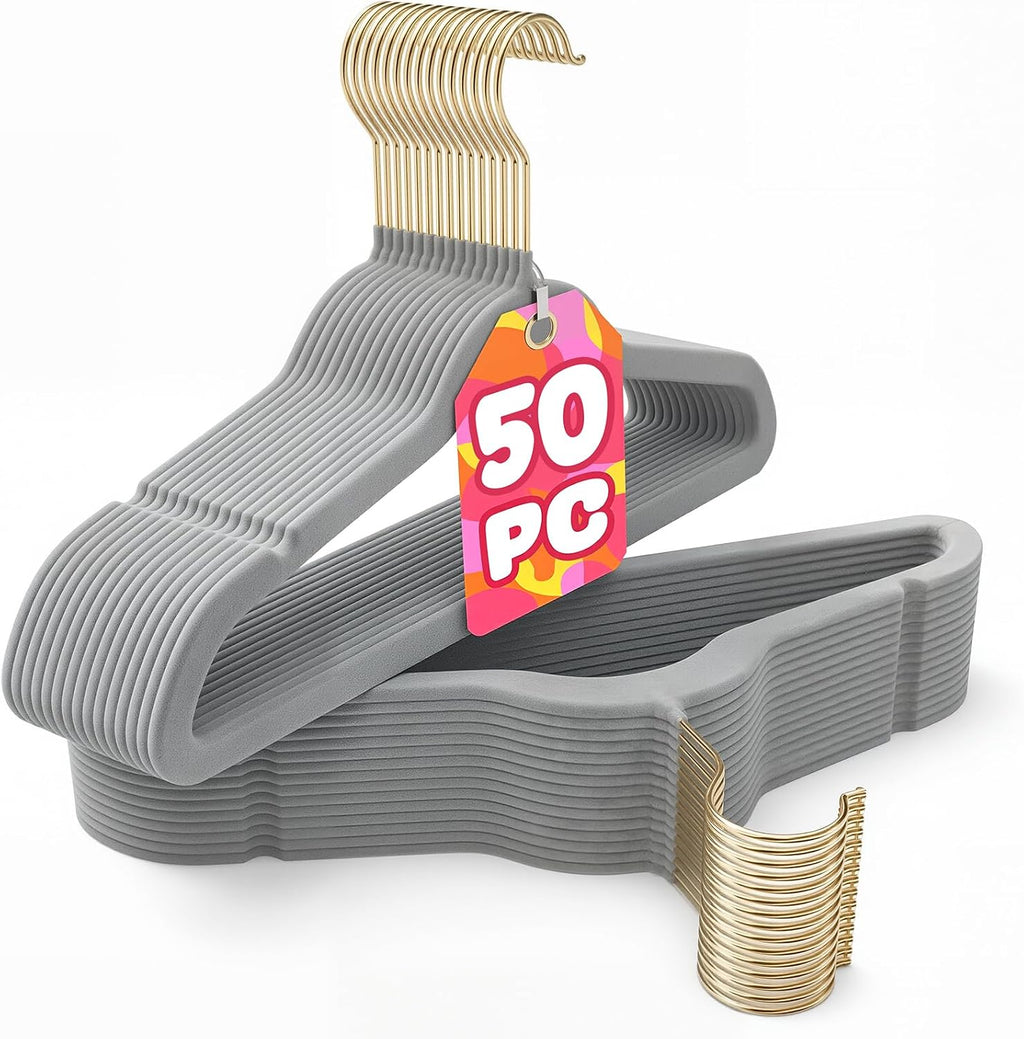 Korpai 50 Pack Baby Velvet Hangers 11 Inch, Non-Slip, Ultra Slim,Space-Saving Baby Hangers with 360° Swivel Hook, 7LBS Capacity, Toddler & Baby Romper/Dresses/Shirts/Coats/, Grey