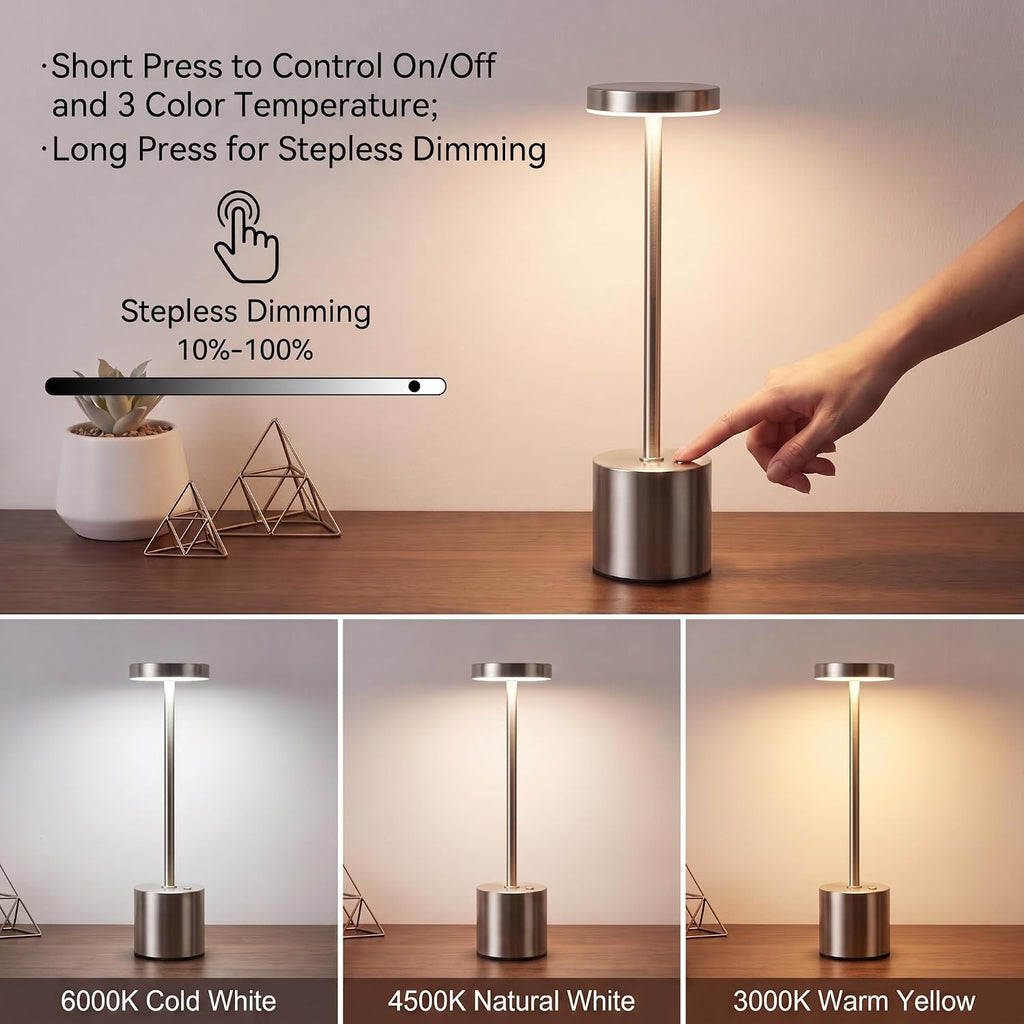Silver Cordless Table Lamp 2Pack Rechargeable Portable Table Light
