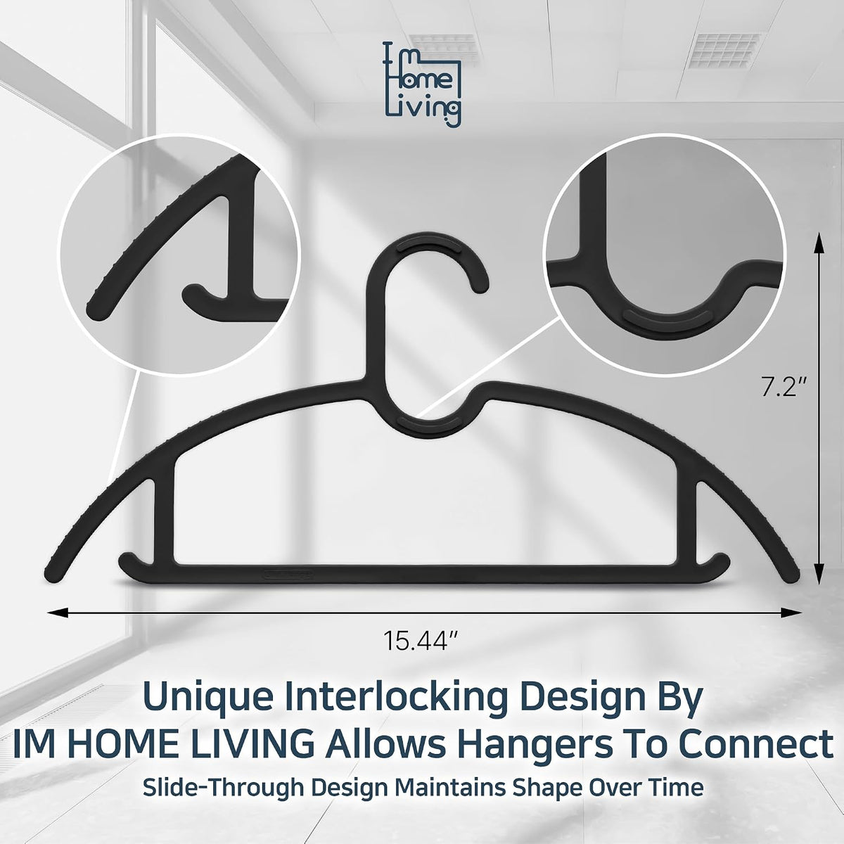 15" Compact Slim & Slimlink Interlocking Clothes Hangers, Space-Saving Lightweight Plastic Hangers for Small Closets, Dorms, Apartments, Travel, RVs & Petite Clothing (Black, 30)