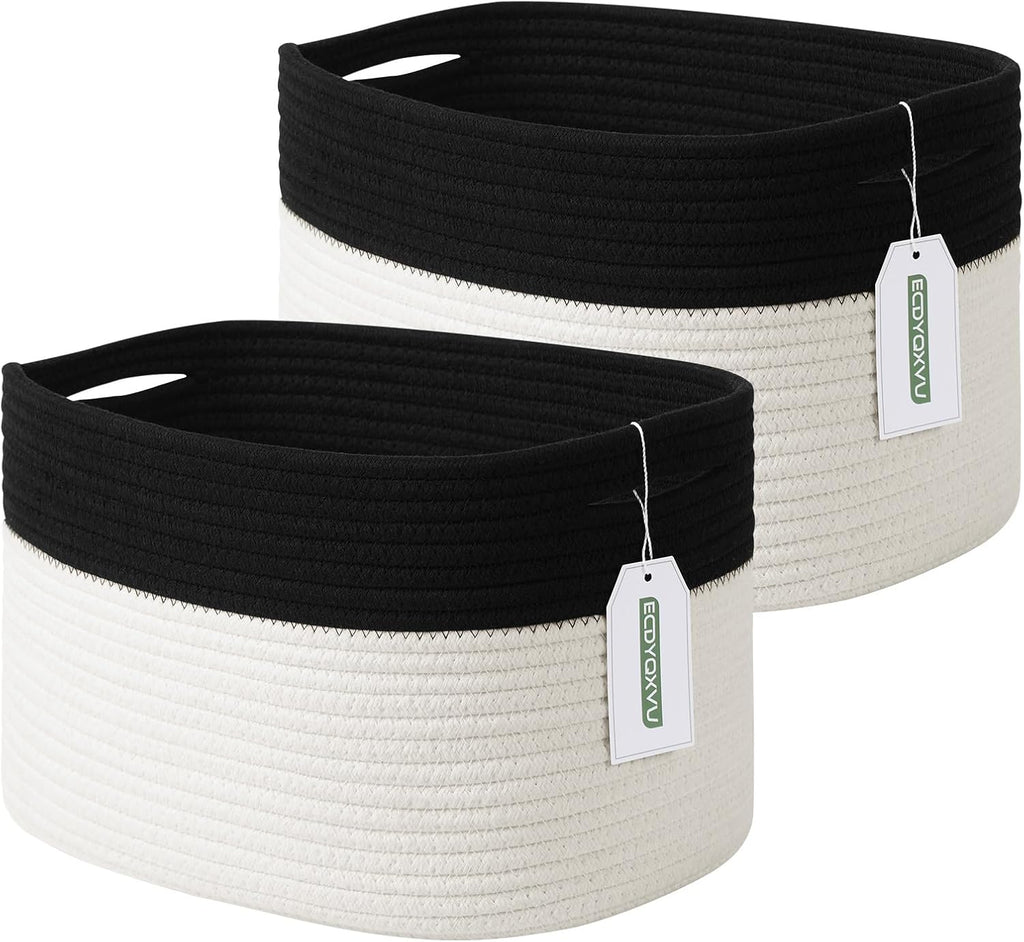 ECDYQXVU 15x10x9 Inch Woven Cotton Rope Storage Basket, 2 Pack