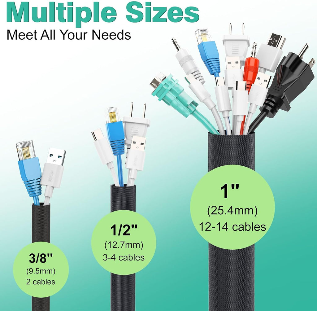 UOMTFAI Dog and Cat Cord Protector 10ft - 3/8inch, Flexible Cable Sleeve for Easy Cord Management, Protects Cables from Pets Chewing, Ideal for USB, Power, Audio and Video Cords - Black